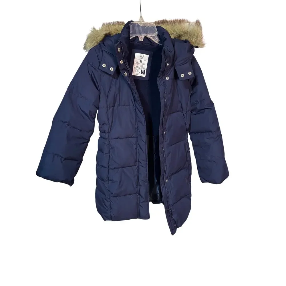 Gap M heavy weight puffer coat 3/4 length hooded pocket euc